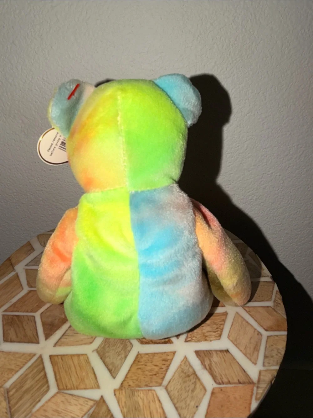 Ty Multicolor Tie-Dye Peace Bear Plush - Blue, Yellow, Green, Pink